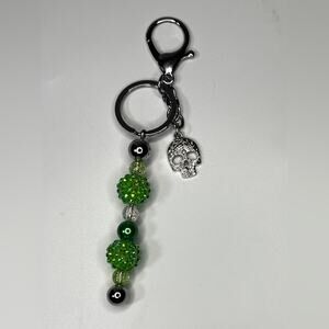 Handmade green beaded skull keychain Halloween Purse Charm